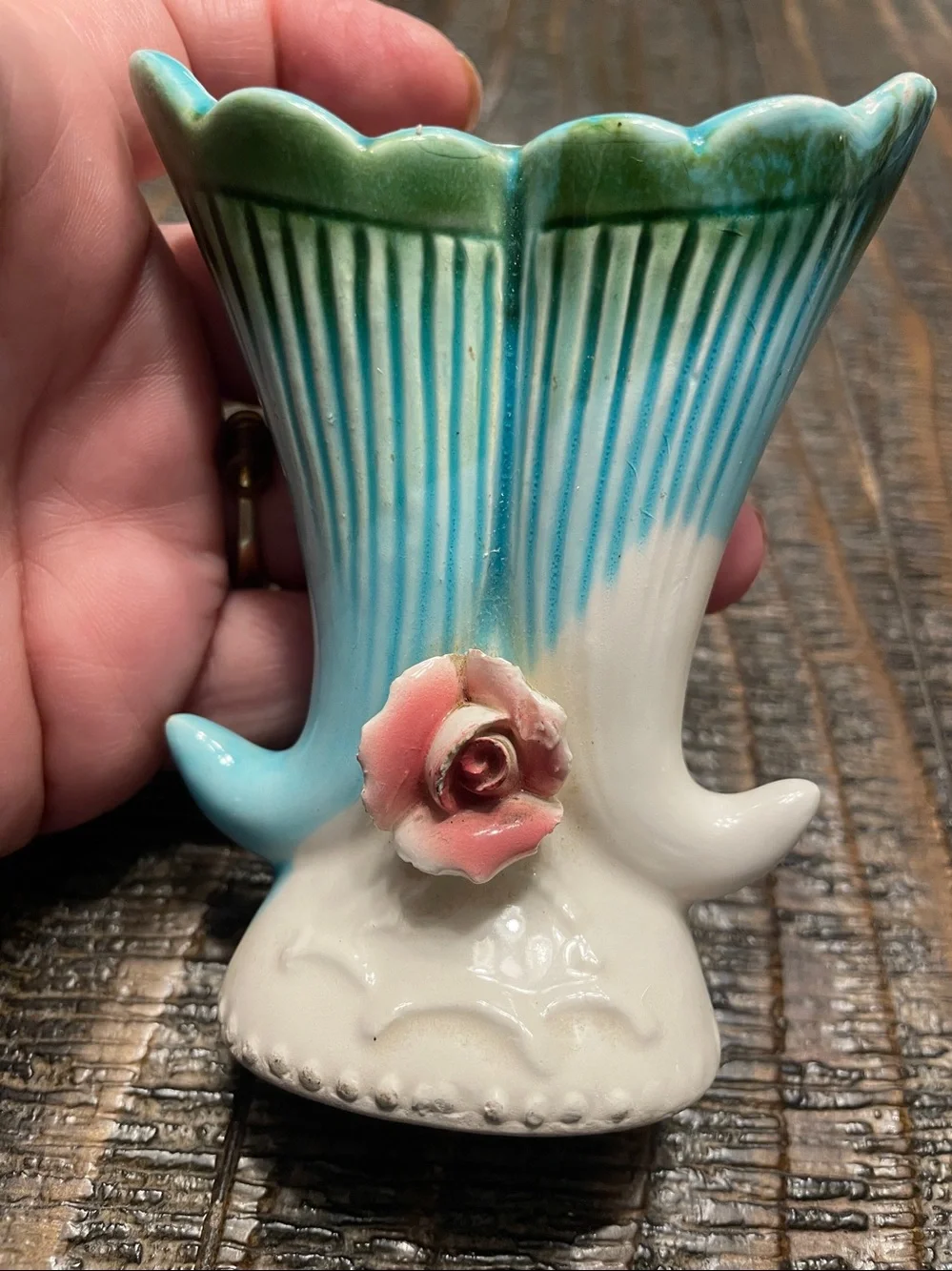 Vintage Mid-Century Japanese Double Cornucopia Miniature Vase